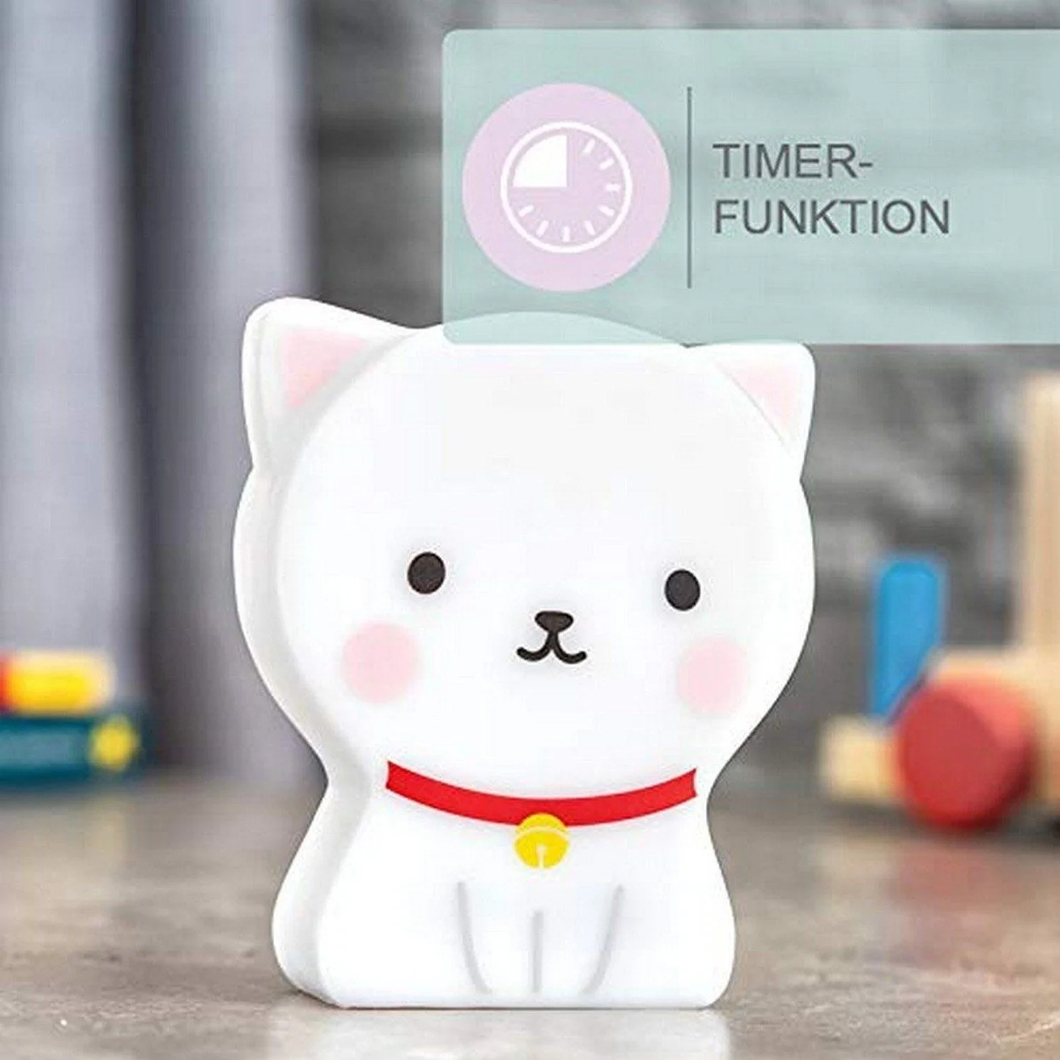 LED Nachtlicht Katze – Warmweißes Licht, Timer-Funktion, Batteriebetrieb